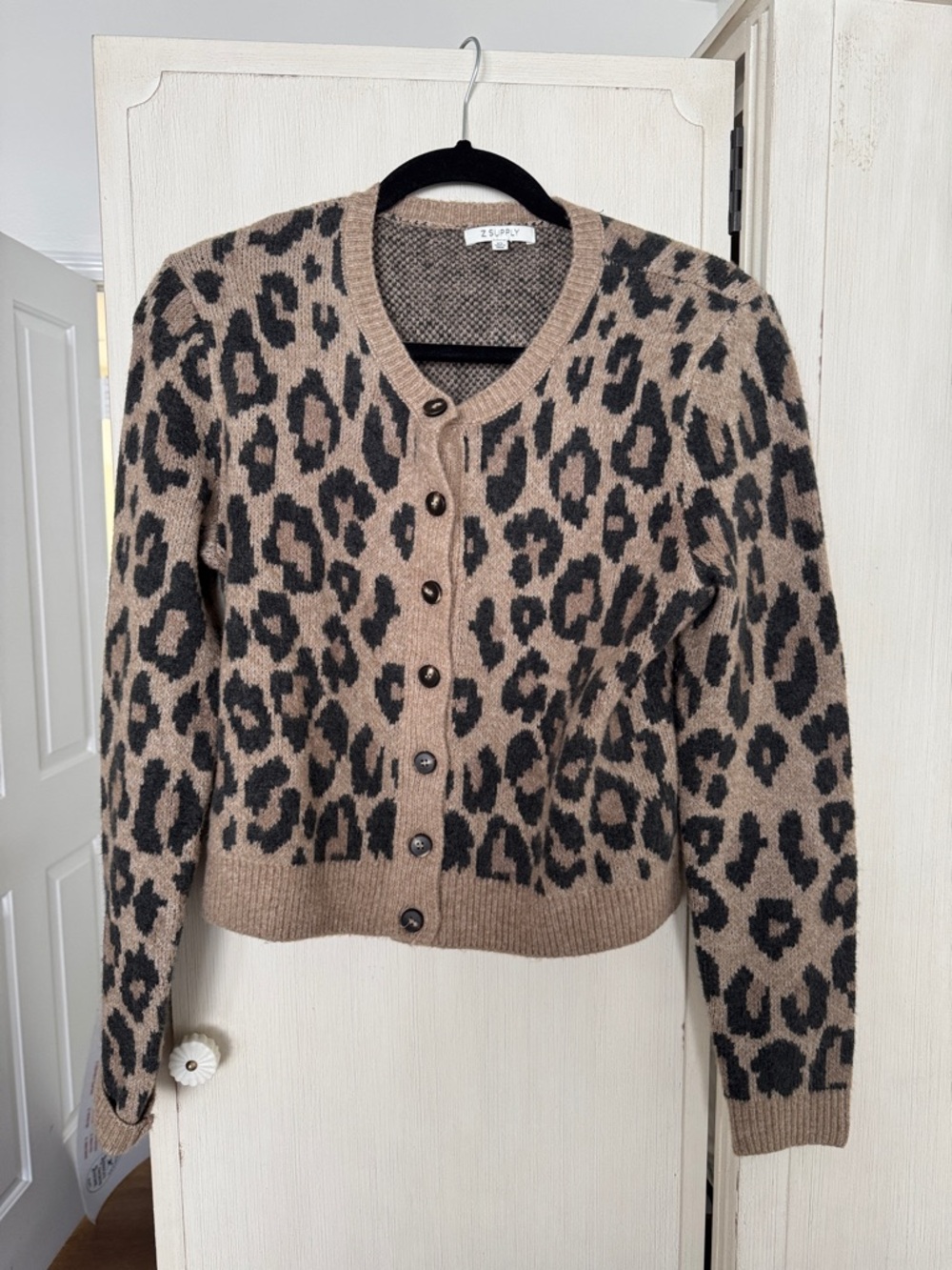 Z Supply Taupe and Black Leopard Print Button Cardigan